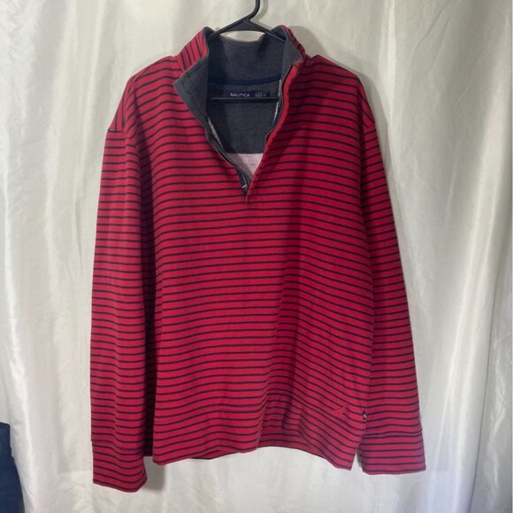 Nautica Red & Navy Striped Quarter-Zip Pullover Sweatshirt G - Picture 5 of 5